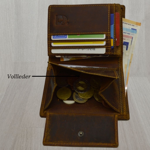 Rustikale Wildleder Herren Geldbörse Portemonnaie Dunkelbraun echtes Büffel Rindleder Hochformat Doppelnaht
